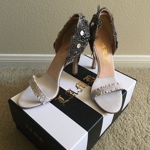 L.A.M.B. Lesley leather feathered heels; Size 6.5